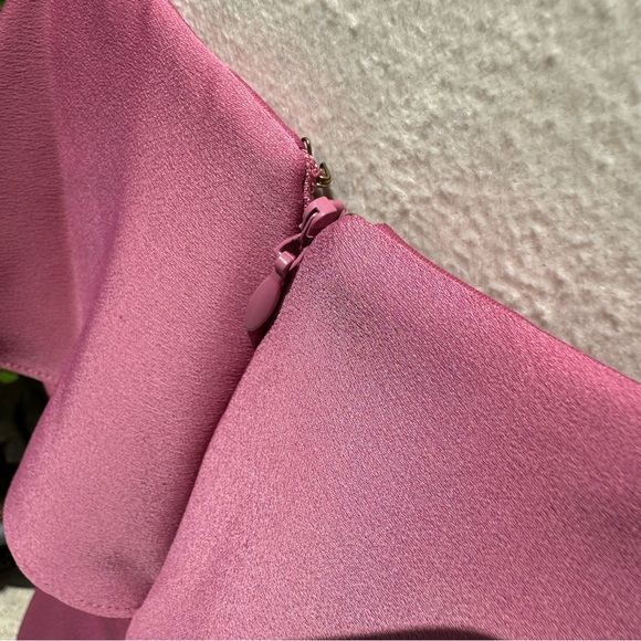 NICOLE MILLER. Pink Spaghetti Strap Ruffle High/Low Gown. S-6. Built in … - Picture 7 of 11